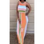 Damen Maxikleid mit farbenfrohem Streifenmuster und figurbetonendem Schnitt R&B