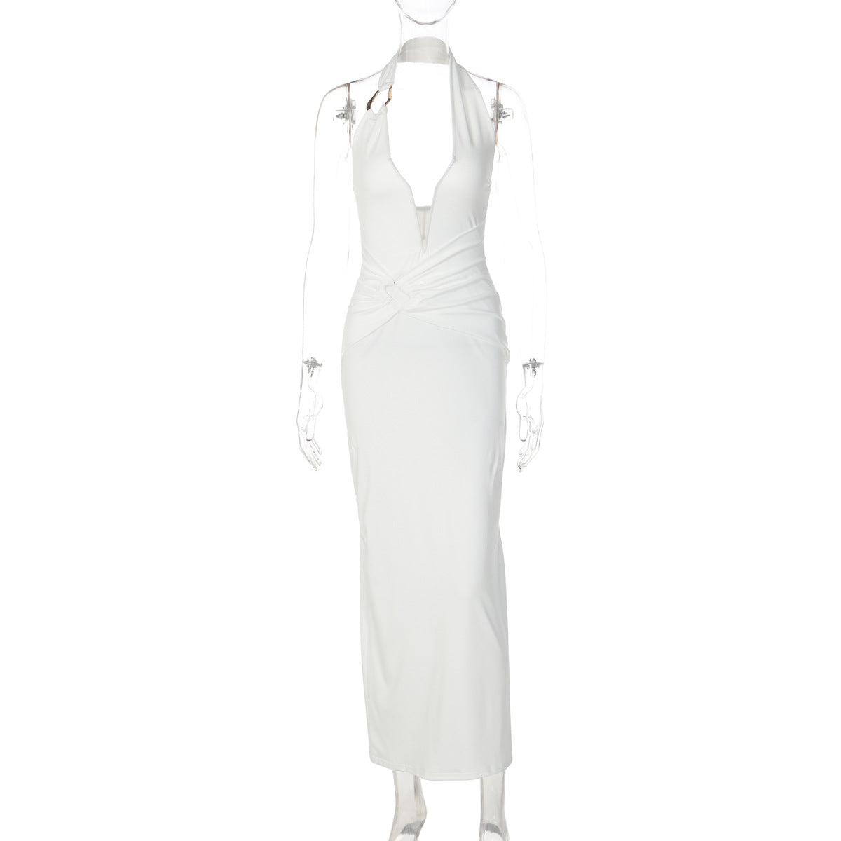 Damen Elegantes Maxikleid mit tiefem V-Ausschnitt und innovativen Drapierungen R&B