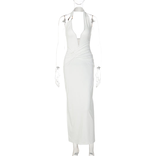 Damen Elegantes Maxikleid mit tiefem V-Ausschnitt und innovativen Drapierungen R&B