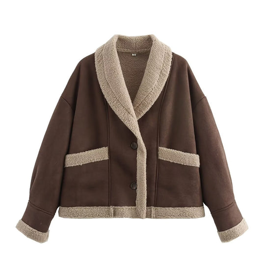 Damen Lässig geschnittene Stylische Jacket mit wärmendem Teddyfutter R&B