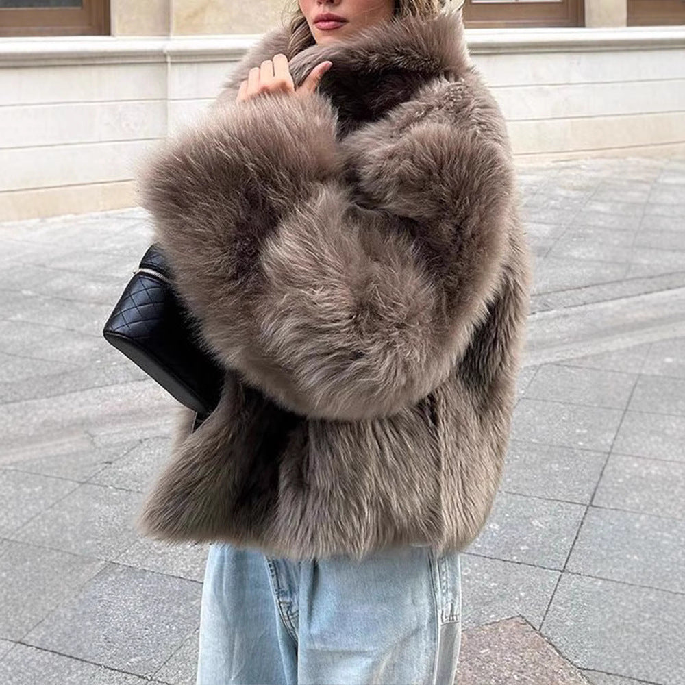 Damen Kunstfelljacke mit hochschließendem Kragen und luxuriösem Design R&B