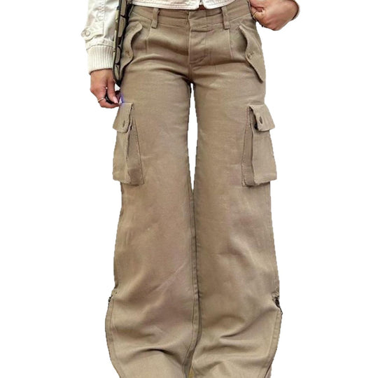 Damen lockere Cargo-Hose mit praktischen Taschen und weitem Bein R&B