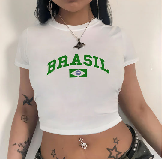 Damen cropped T-Shirt mit exklusivem Pferdemotiv und figurbetontem Schnitt R&B