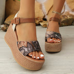 Damen Wedge-Sandalen mit floralen Mustern und verstellbarem Riemen R&B
