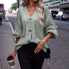 Damen modischer Strickcardigan mit Zopfmuster und Knopfdetail R&B
