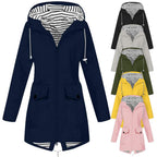 Damen Outdoor-Jacke mit verstellbarem Kapuzenkragen und dekorativen Taschen R&B