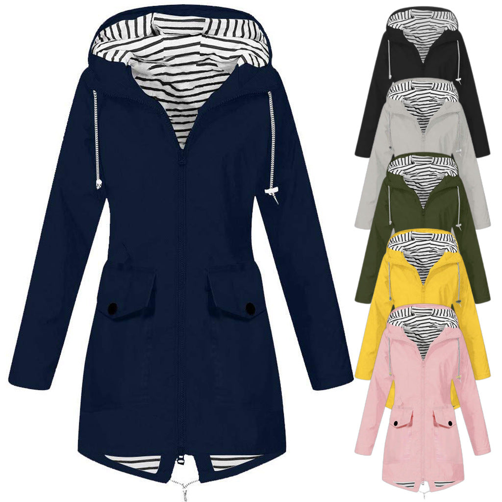 Damen Outdoor-Jacke mit verstellbarem Kapuzenkragen und dekorativen Taschen R&B