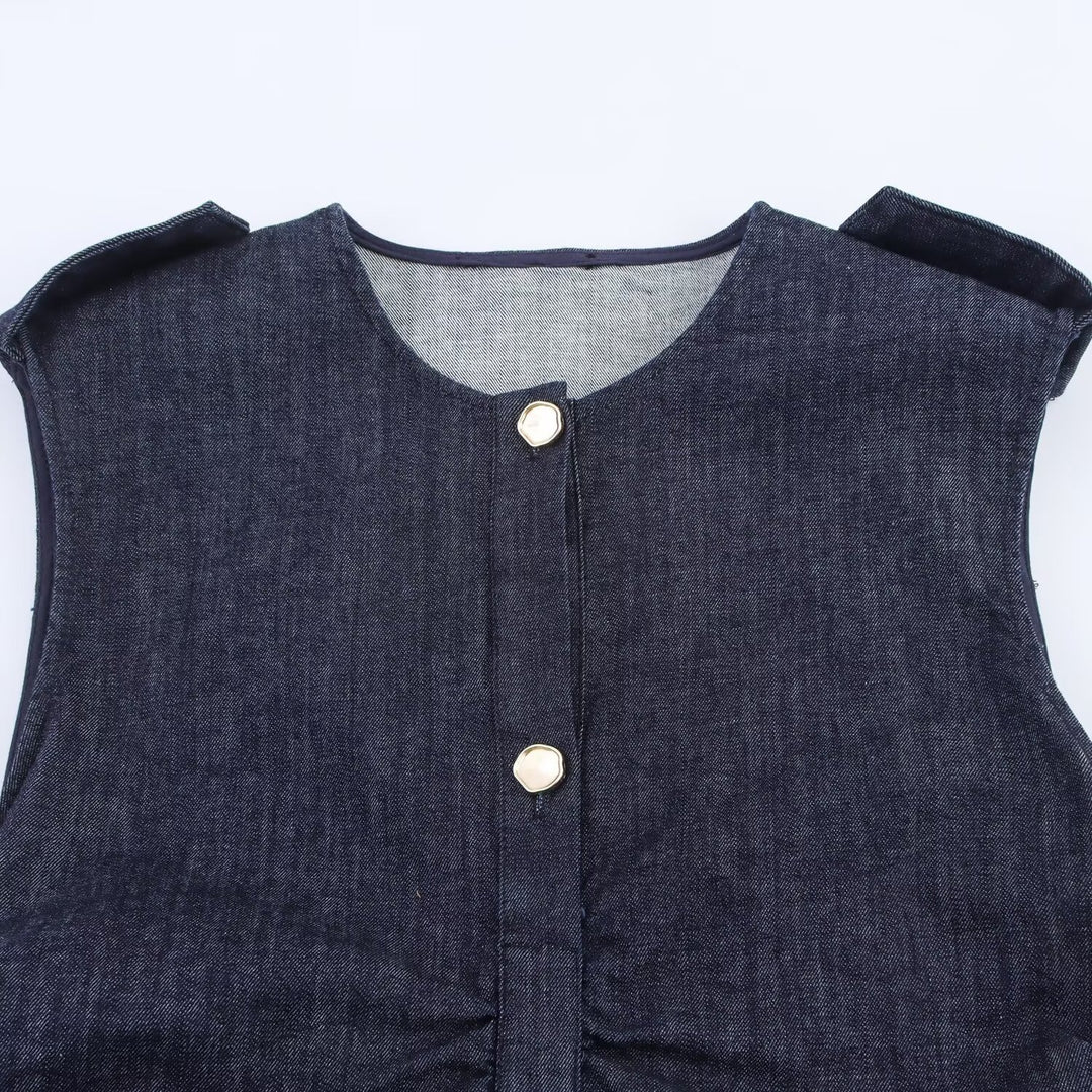 Damen Jeanskleid mit Wickelgürtel und eleganten Druckknöpfen R&B