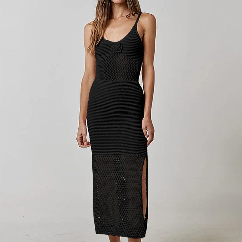 Damen luftiges Netzkleid mit seitlichen Schlitzen und raffinierter Struktur R&B