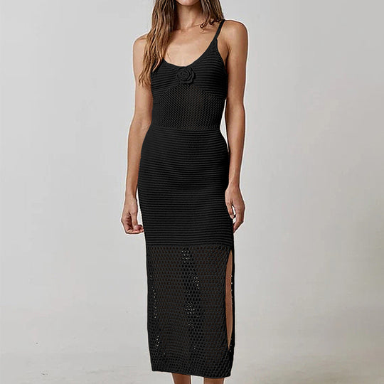 Damen luftiges Netzkleid mit seitlichen Schlitzen und raffinierter Struktur R&B