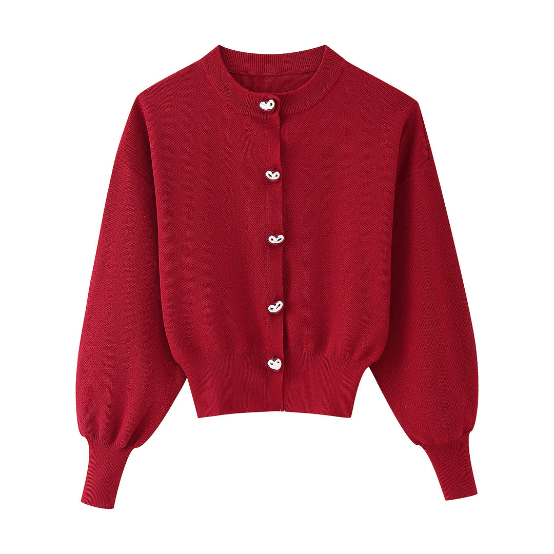 Damen Strickjacke mit eleganten Knöpfen und voluminösen Ärmeln R&B