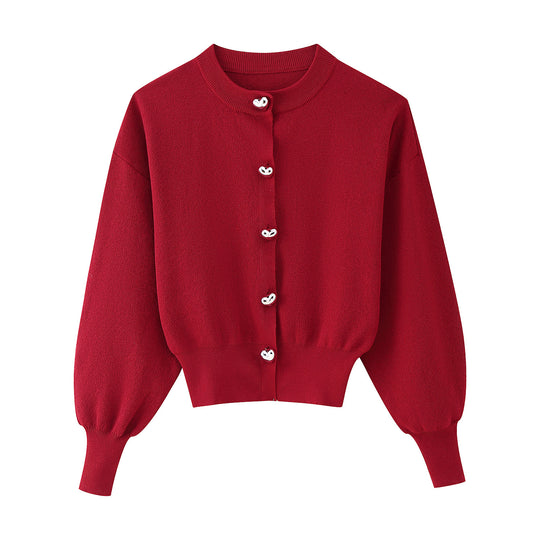 Damen Strickjacke mit eleganten Knöpfen und voluminösen Ärmeln R&B