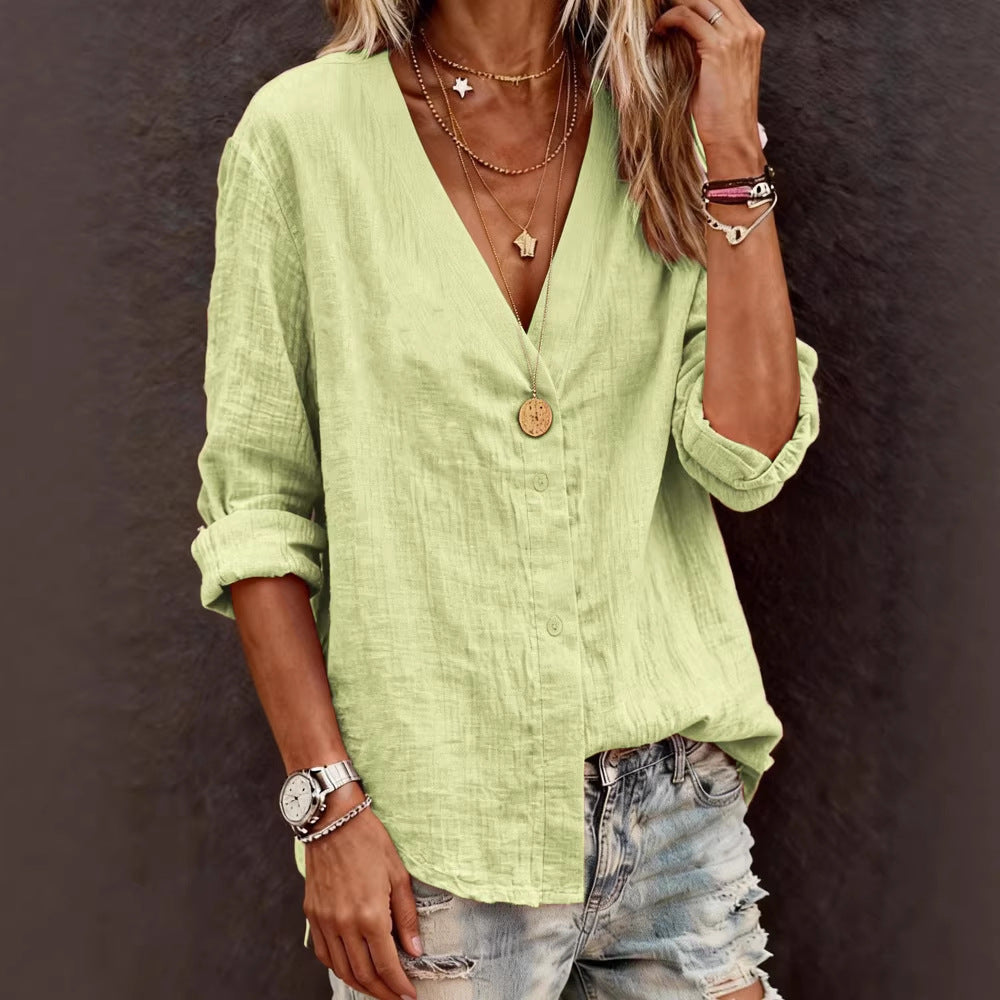 Damen Leichte V-Ausschnitt Bluse aus atmungsaktivem Material R&B