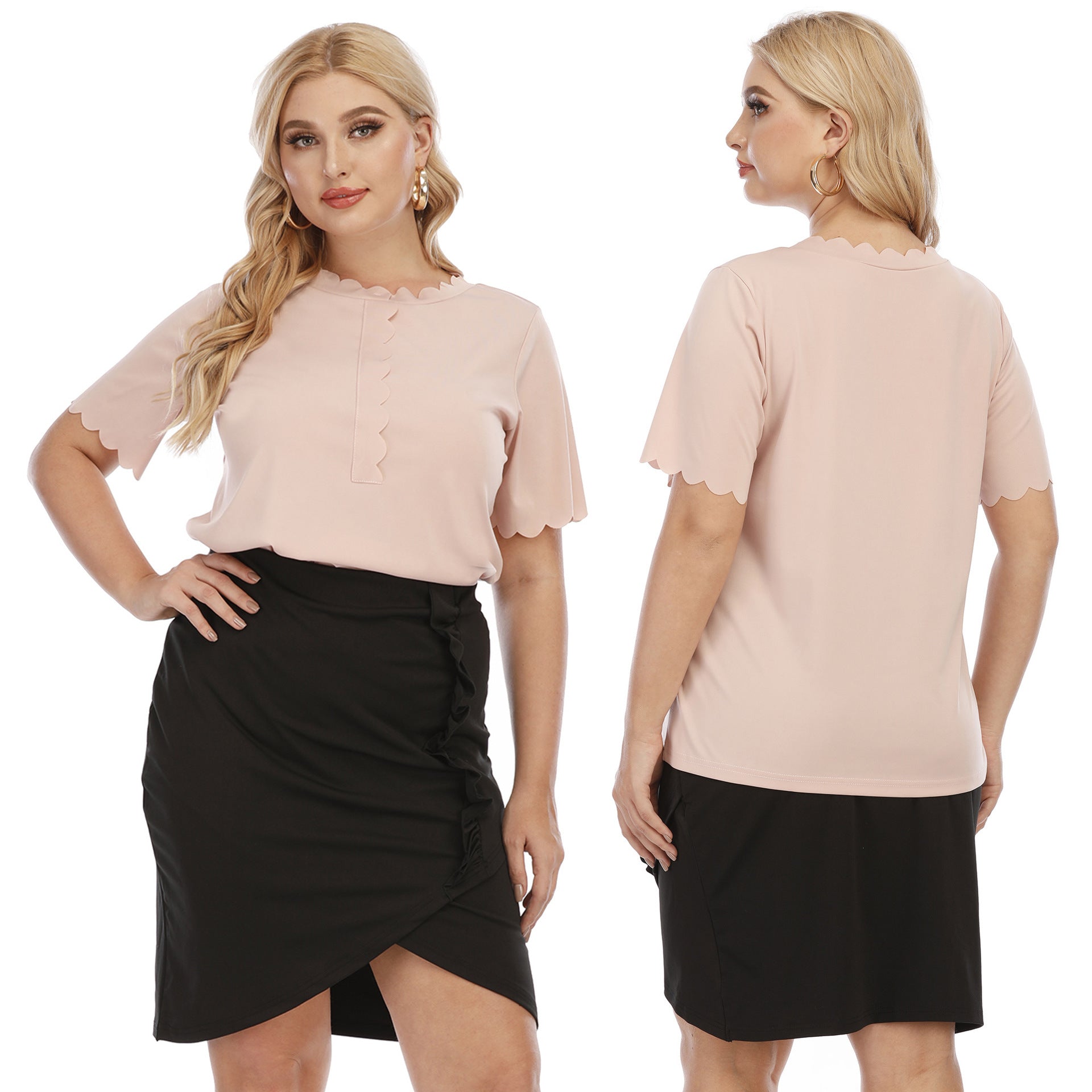 Damen elegantes Oberteil mit wellenförmigem Ausschnitt R&B