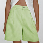 Damen Hoch taillierte Stoff-Shorts im modischen Streifen-Design R&B
