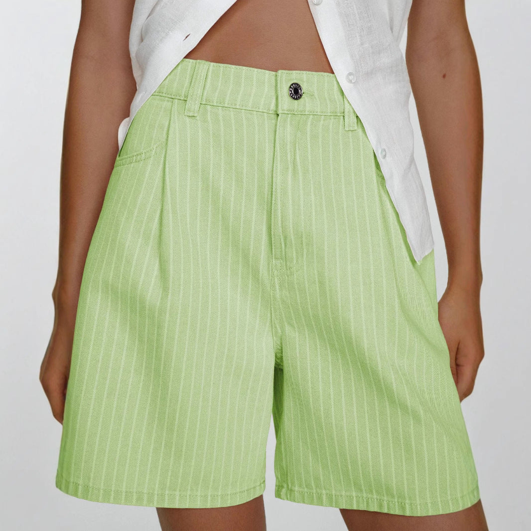 Damen Hoch taillierte Stoff-Shorts im modischen Streifen-Design R&B
