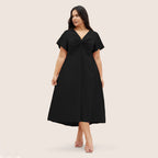 Damen Elegant geschnittenes Midikleid mit Knotendetail und kurzen Ärmeln R&B