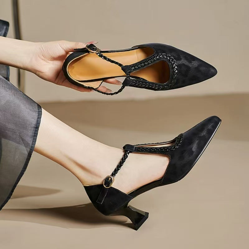 Damen Elegante Slingback-Pumps mit geflochtenem Riemen und modischem Blockabsatz