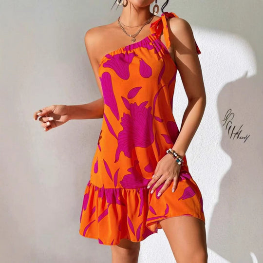 Damen Sommerliches Minikleid mit verspieltem Volant und asymmetrischem Saum R&B