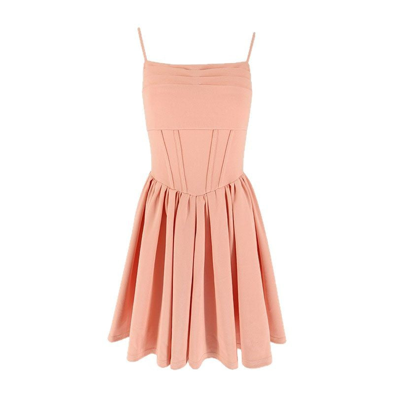 Damen schickes Sommerkleid mit Trägern und Falten R&B