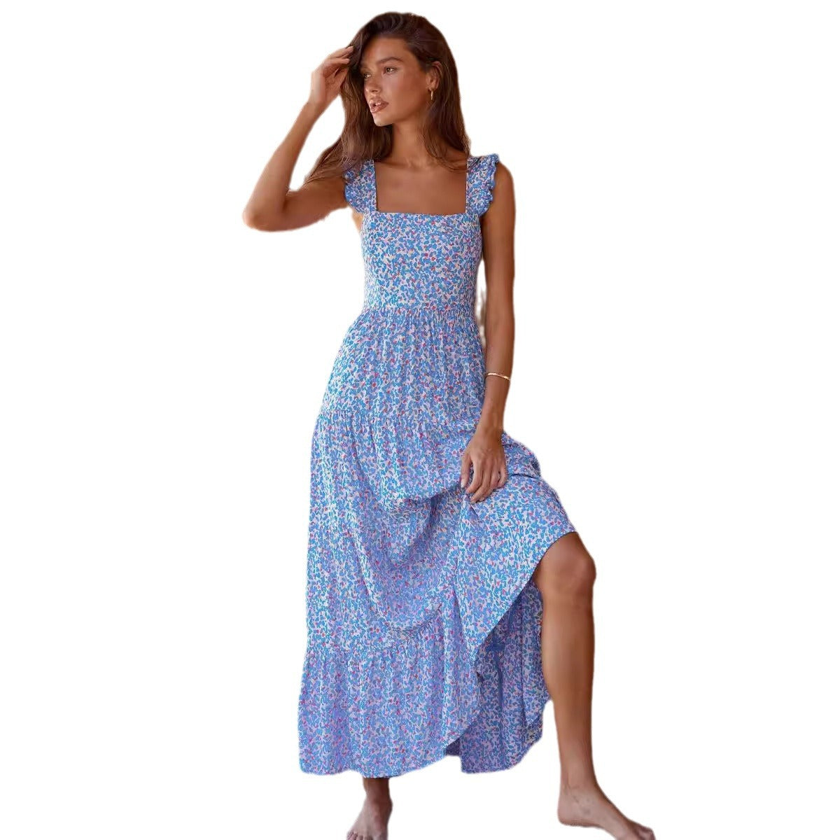 Damen Maxikleid mit trendigem Volant und floralem Muster R&B