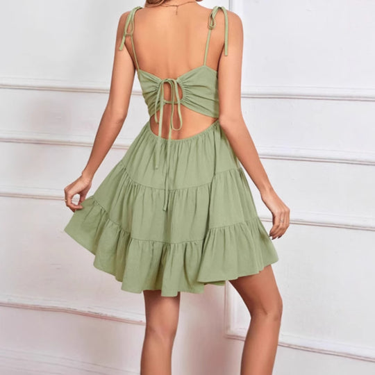 Damen Minikleid mit verstellbaren Trägern und gerafftem Rock R&B