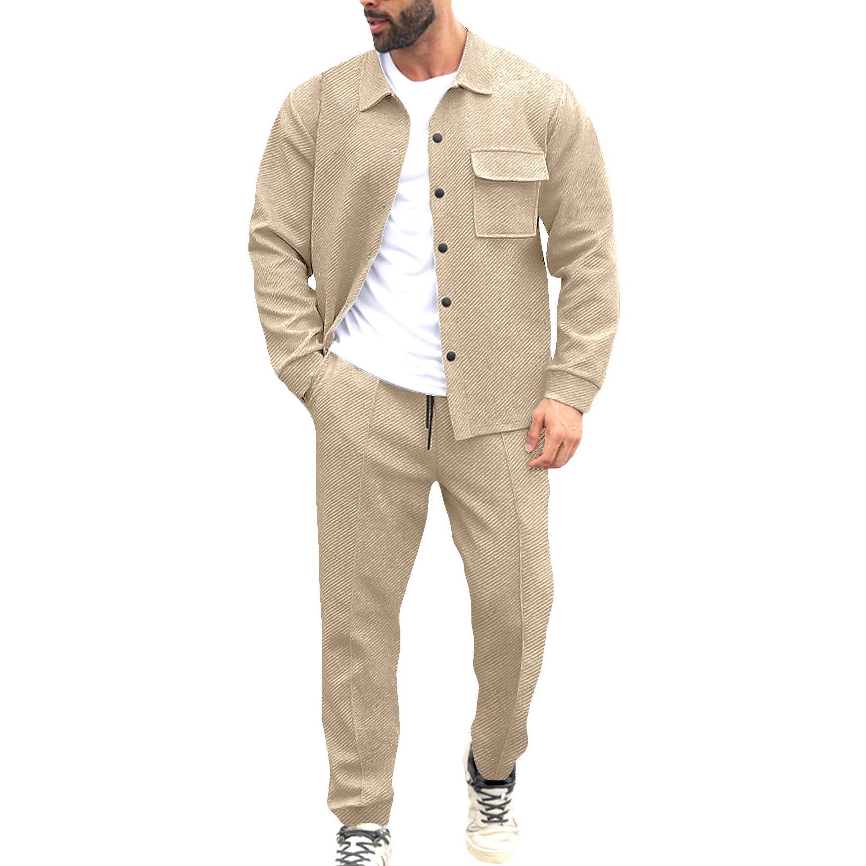 Herren nan Hemdenjacke-Set mit aufgesetzter Klappentasche und konischer Komforthose R&B