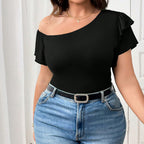 Damen Off-Shoulder Body mit Rüschendetail R&B