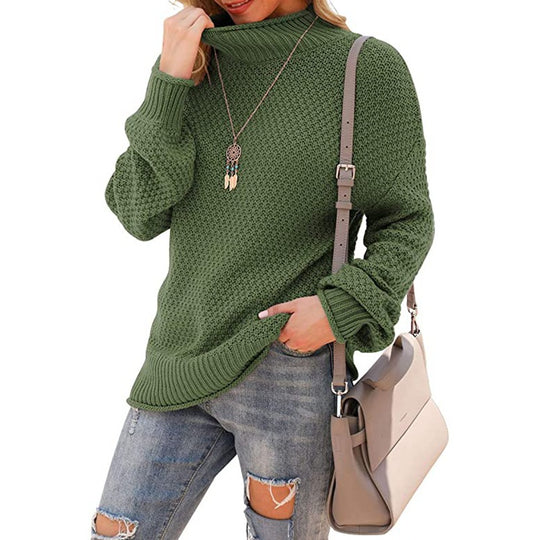 Damen Grobstrickpullover mit hohem Kragen und strukturierter Oberfläche R&B
