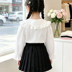 Mädchen Bluse mit voluminösem Spitzenkragen und Rüschendetails R&B