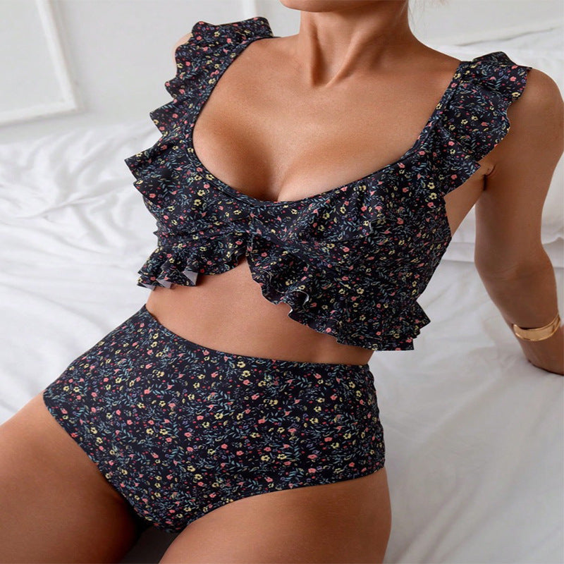 Damen Bikiniset mit hohem Bund und verspieltem Rüschen-Design R&B