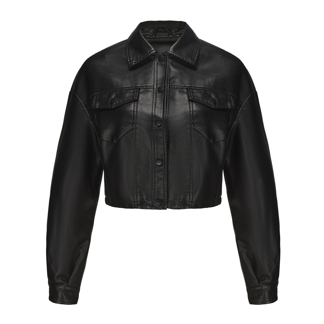 Übergangsjacke Damen schwarz cropped aus Kunstleder