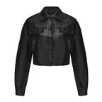Übergangsjacke Damen schwarz cropped aus Kunstleder