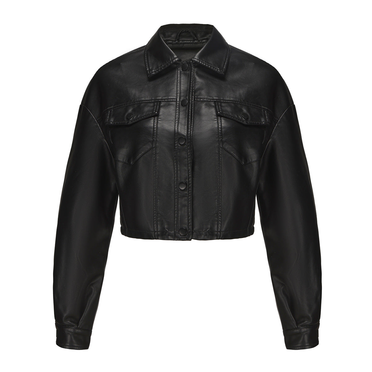 Übergangsjacke Damen schwarz cropped aus Kunstleder