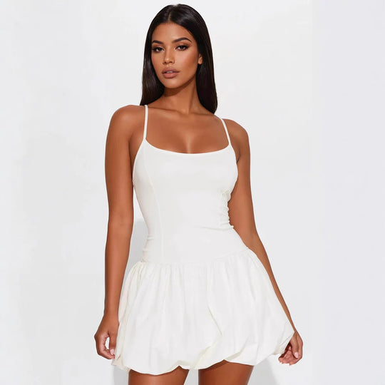 Damen Minikleid mit doppeltem Rüschensaum und Spaghettiträgern R&B