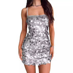 Damen Glitzerndes Minikleid mit Spiralmuster und Spaghettiträgern R&B