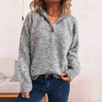 Damen kuscheliger Kapuzenpullover mit Zipper und modernem Rippdesign R&B
