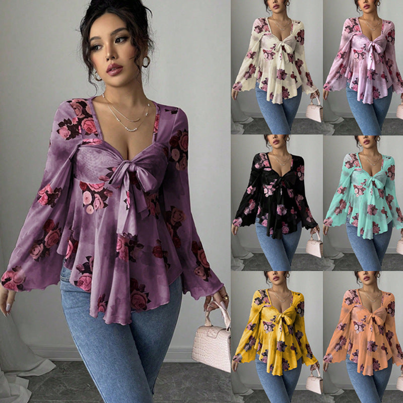 Damen luftige Bluse mit Blumenmuster R&B