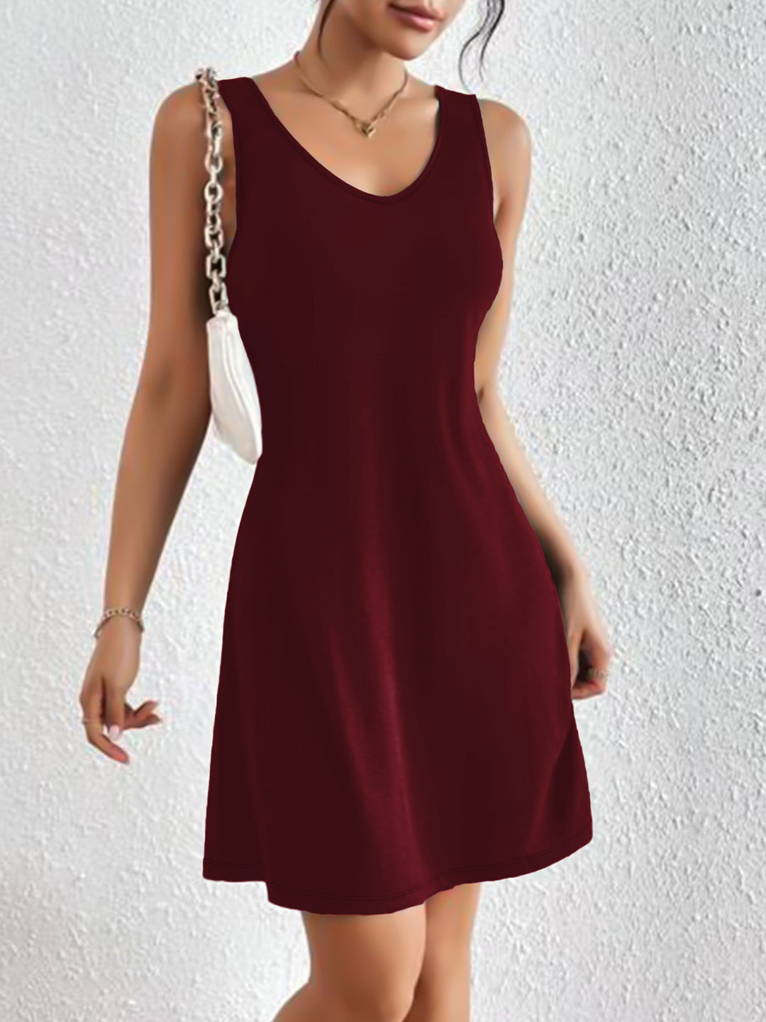 Damen lässiges A-Linien Kleid mit tiefem V-Ausschnitt und weichem Jersey-Material R&B
