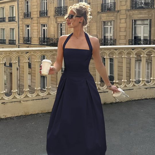 Damen Edles Maxikleid mit quadratischem Ausschnitt und schmalem Taillenband R&B