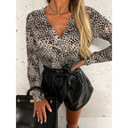 Damen Knopf-bluse mit Leopardenmuster