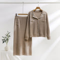 Damen elegantes Strickensemble mit dekorativem Kragen und aufgesetzten Taschen R&B