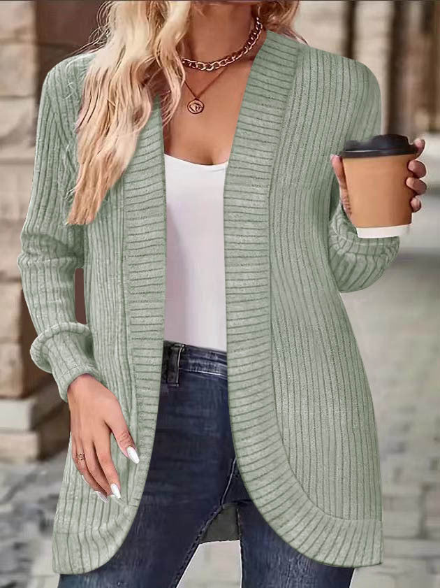 Damen Strickjacke im lässigen Longline-Stil mit modernen Rippendetails