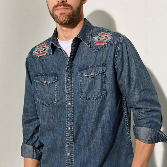 Herren Jeanshemden mit attraktivem Stickdesign R&B