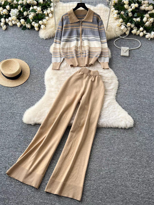 Damen modisches Freizeit-Loungewear-Set mit Reißverschluss und breitem Bein R&B