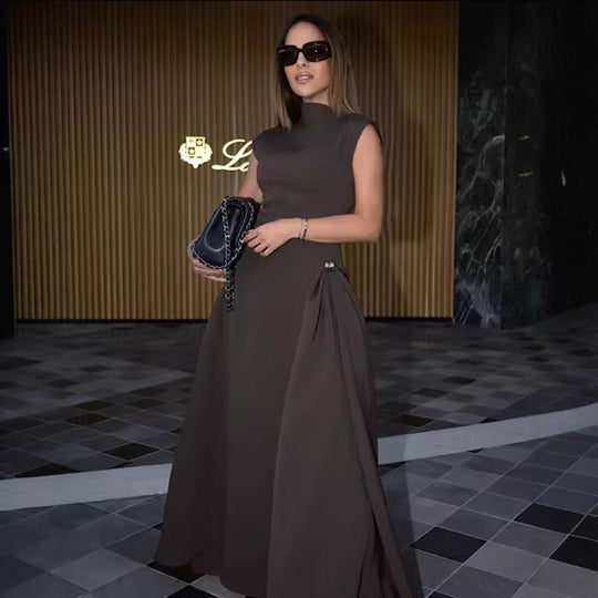 Damen ärmelloses Abendkleid mit asymmetrischem Schnitt und elegantem Fall R&B