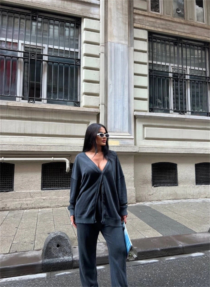 Damen lässiger Oversized Cardigan mit Knöpfen R&B