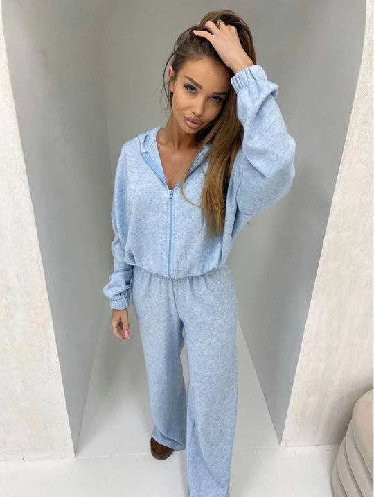 Damen eleganter Fleece-Jumpsuit mit hohem Kragen und durchgehendem Reißverschluss R&B