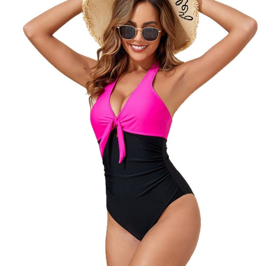 Damen Eleganter Einteiler Badeanzug mit verspieltem Knoten R&B