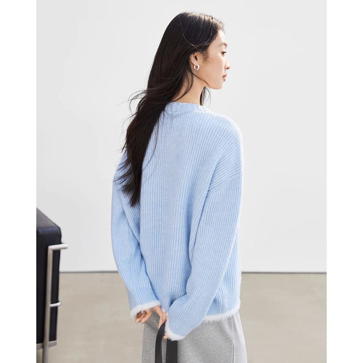 Damen Grob gestrickter Pullover mit überschnittenen Schultern und weichem Abschluss R&B